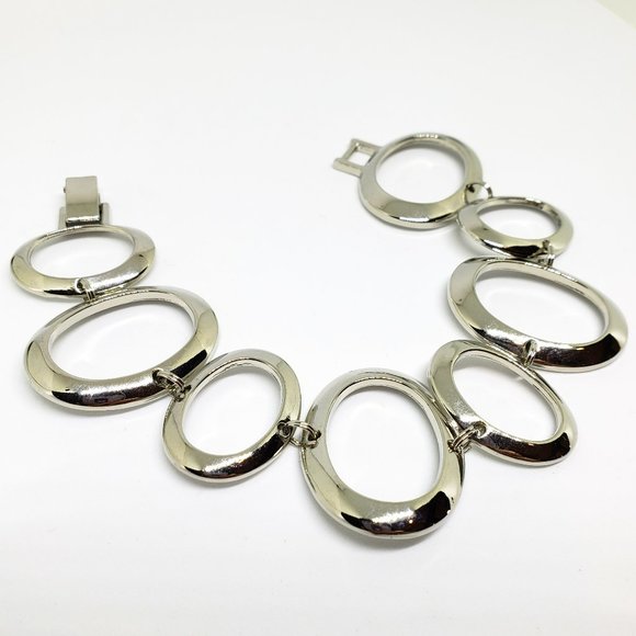 Lia Sophia PARADOX Silver Modernist Art Deco Style Oval Links Bracelet - Picture 1 of 9